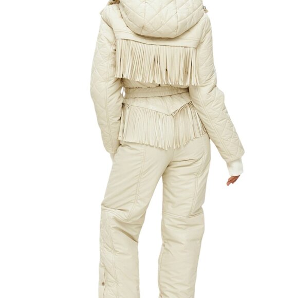 Upwear & Suits Cream Quilted Faux Leather Fringe Ski Snow Suit, Jumpsuit - Picture 4 of 11